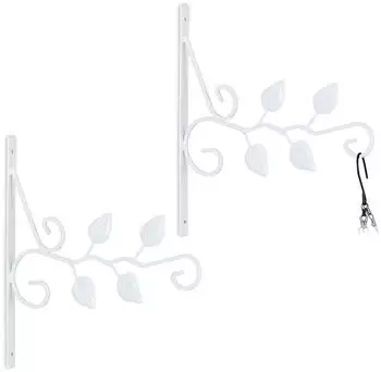 Relaxdays Blumenampel-Wandhaken Blattmotiv, Eisen, wei&szlig;, 2er-Set (10041774)