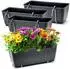 BigDean Blumenkasten Rattan-Optik anthrazit mit Metall-Halterung & Bewässerungssystem 39x15,5x14cm (4er-Set)
