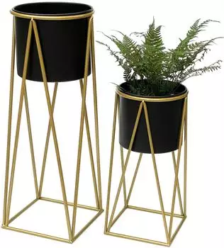 DanDiBo Blumenhocker mit Topf, Metall, gold/schwarz, 2er-Set, 22x47x22cm