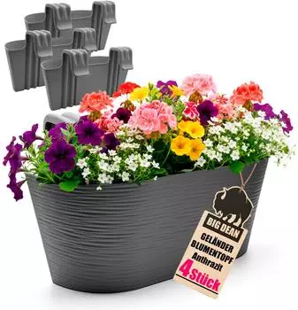 BigDean Balkonkasten 4er-Set 50cm mit Wasserspeicher, anthrazit (1002491)