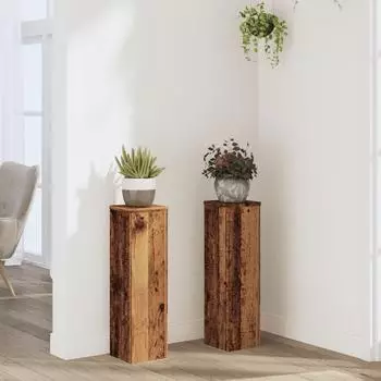 vidaXL Pflanzenst&auml;nder 2er-Set Altholz-Optik 17x17x60cm Holzwerkstoff (852940)