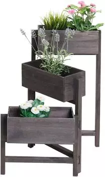 Mendler Pflanzregal T275 Holz Shabby-Look 65x108x15cm grau-braun (T275)
