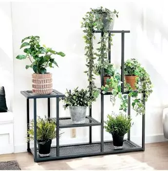 DanDiBo Blumenregal Metall schwarz 4 Ebenen, 77x82x25cm (96579)