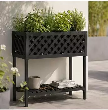 MCW Pflanzkasten P86 Akazienholz 78x82x32cm, schwarz (101529)