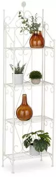 Relaxdays Pflanzenregal 4 Ablagen, klappbar, Metall, wei&szlig;, 156x46x25cm (10041765)