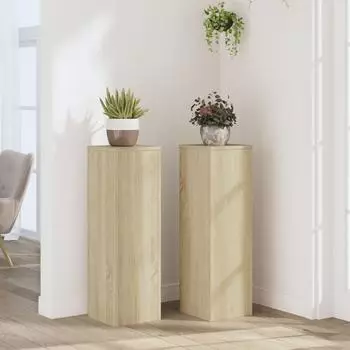 vidaXL Pflanzenst&auml;nder 2er-Set 25x25x80cm Holzwerkstoff Sonoma-Eiche (852944)