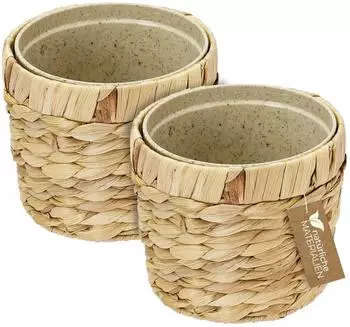 HMF Blumentopf geflochten aus Wasserhyazinthe, rund, 14cm, 2er-Set (37280-14CM-S2)