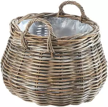 kobolo Pflanzkorb rund aus Rattan mit Folie, grau (XXL)
