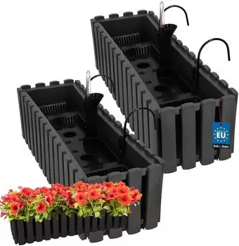 OEM Balkonblumenkasten selbstbewässernd 58x18x16cm grau, 2er-Set (kotarbau_5904994125846)