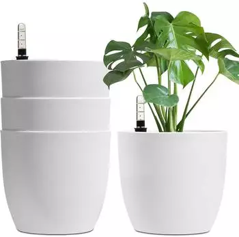 LuxusKollektion Selbstw&auml;ssernder Blumentopf 22cm mit Wasseranzeiger, wei&szlig;, 4er-Set