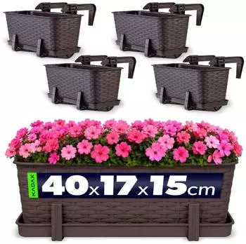 Kadax Castro Balkonkasten mit Untersetzer und Griffen, 40cm, braun, 4er-Set (K8200)