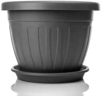 BigDean Blumentopf mit Untersetzer, rund, anthrazit, &Oslash;50cm, wetterfest (1002731)