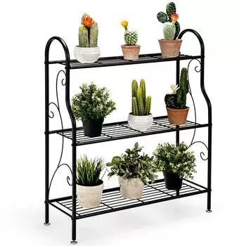 Costway 3-stufige Blumentreppe Metall, schwarz, 72x25x85cm (SF5832DE)