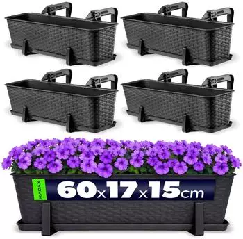 Kadax Castro Blumenkasten 4er-Set, Kunststoff, anthrazit, 60cm (K8208)