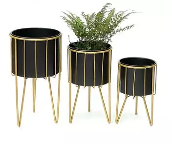 DanDiBo Blumenhocker mit Topf, Metall, gold/schwarz, rund, 3er-Set (96039)
