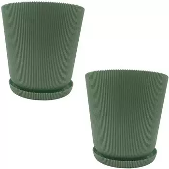 Relaxdays Blumentopf-Set mit Untersetzer, Kunststoff, salbeigr&uuml;n, 20x20cm, 2er-Set (10051851_8164)