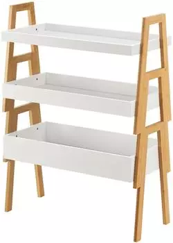 en.casa Hitra Pflanzenregal 3-tlg. stapelbar Bambus, weiß/natur 85x65x30cm (83853076)