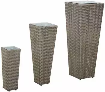 vidaXL Pflanzk&uuml;bel-Set 3-tlg. Metall grau Trapezform Rattan-Optik (42026961)