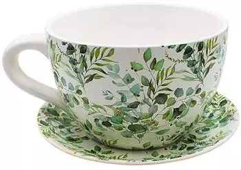Dekohelden24 Pflanztasse mit Griff Keramik Rankenmuster 25x23x14cm (W-10043015)