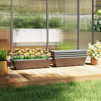 Outsunny Blumentopf-Set 5-teilig, Kunststoff, grau, stapelbar, 59x21x16cm (84H-256V00GY)