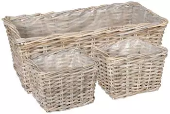 vidaXL Blumentopfkorb mit Speicher 3er-Set, Kubu Rattan, naturgrau