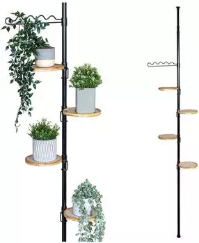 bremermann Teleskop-Blumenregal 4 Bambus-Ablagen, h&ouml;henverstellbar 140-290cm, schwarz (61087-V)