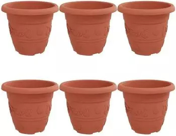 vidaXL Runder Blumentopf ziegelrot, Kunststoff, Ø 26x21,5cm, 6er-Set (42020280)