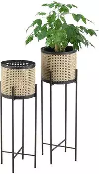 en.casa Colfontaine Blumenständer 2er-Set, Metall, schwarz/sandfarben (800001671711)
