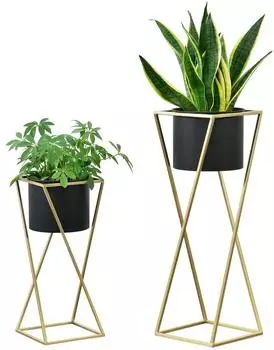 en.casa Pflanzständer Mons 2er-Set, Metall, gold/schwarz (ABMM-2166)