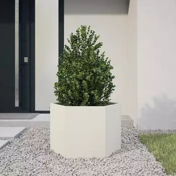 vidaXL Pflanzkübel sechseckig weiß 69x60x45cm Stahl (851123)