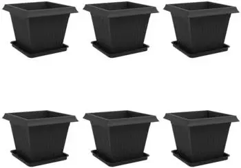vidaXL Blumentöpfe 6er-Set, schwarz, 43x43x33,5cm, Kunststoff (3403303)