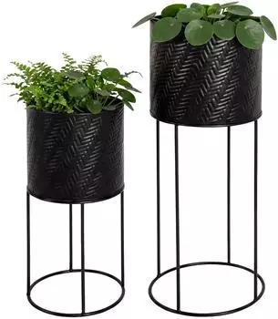 Relaxdays Blumenst&auml;nder 2er-Set, Metall, 2 Gr&ouml;&szlig;en, schwarz