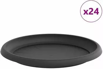 vidaXL Runde Blumenplatte 24er-Set, schwarz, &Oslash; 23,5 cm, Kunststoff (42020325)