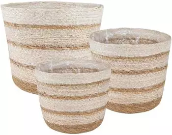 vidaXL Pflanzenkörbe Seegras, naturfarben/weiß/beige, 3er-Set (42012252)