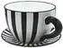 Dekohelden24 Übertopf als Tasse mit Griff, Keramik, schwarz-weiß gestreift, 25x23x14cm (W-10043017)
