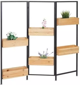 MCW Paravent L32 Raumteiler mit 6 Pflanzkästen, Holzgestell schwarz/naturfarben