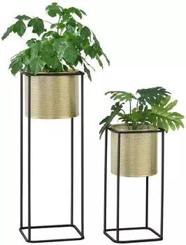 en.casa Mettet Pflanzenständer 2er-Set, Metall, schwarz/goldfarben