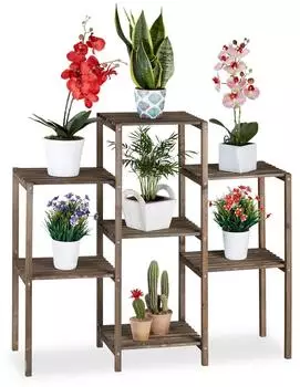 Relaxdays Blumenregal Pflanzenleiter Tannenholz, braun, 95x86x29cm (10026345_59)