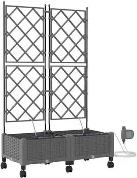 vidaXL Blumenkübel mit Bewässerung und Rädern, hellgrau, 2er-Set (3423002)