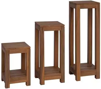vidaXL Pflanzenständer 3er-Set, natur, 25x25x80cm, Teak Massivholz (42026905)