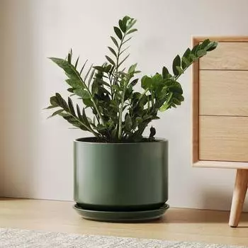 LuxusKollektion Keramik-Blumentopf mit Untersetzer und Drainageloch, gr&uuml;n, 25cm