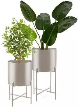 TecTake Pflanzenst&auml;nder Mine 2er-Set, pulverbeschichteter Stahl, taupe