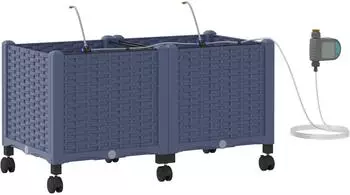 vidaXL Blumenk&uuml;bel mit Bew&auml;sserung und R&auml;dern, grau, PP, 2er-Set (3422996)