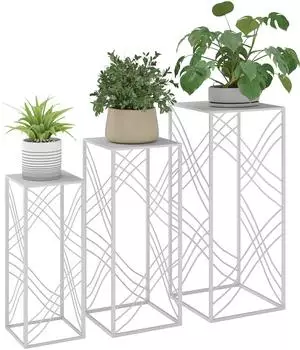 Outsunny Pflanzenst&auml;nder 3er-Set stapelbar, 50/60/70cm, wei&szlig; (84H-598V00WT)