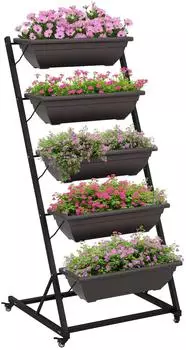 Outsunny Pflanzentreppe 5 Etagen mit Rollen, 145cm, braun (84H-049V00DR)