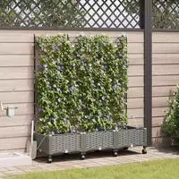 vidaXL Garten Blumenk&uuml;bel mit Bew&auml;sserung und R&auml;dern 3 Stk. Hellgrau