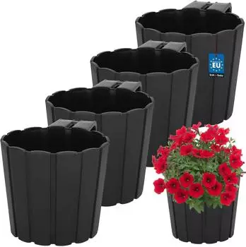 OEM Balkon-Blumentopf zum Aufhängen am Geländer, anthrazit, 15cm, 4er-Set (kotarbau_5904994122449)