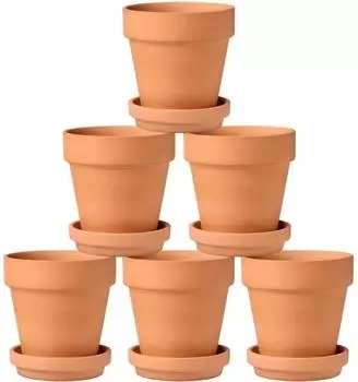 LuxusKollektion Terrakotta Pflanzt&ouml;pfe mit Untersetzer 10x10cm, 6er Set