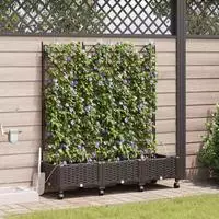 vidaXL Garten Blumenk&uuml;bel mit Bew&auml;sserung und R&auml;dern 3 Stk. Braun PP