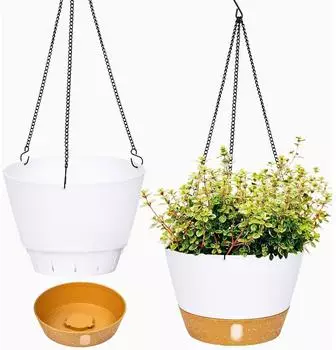 LuxusKollektion H&auml;ngende Pflanzgef&auml;&szlig;e 2er-Set, wei&szlig;, 20,3cm, Drainageloch